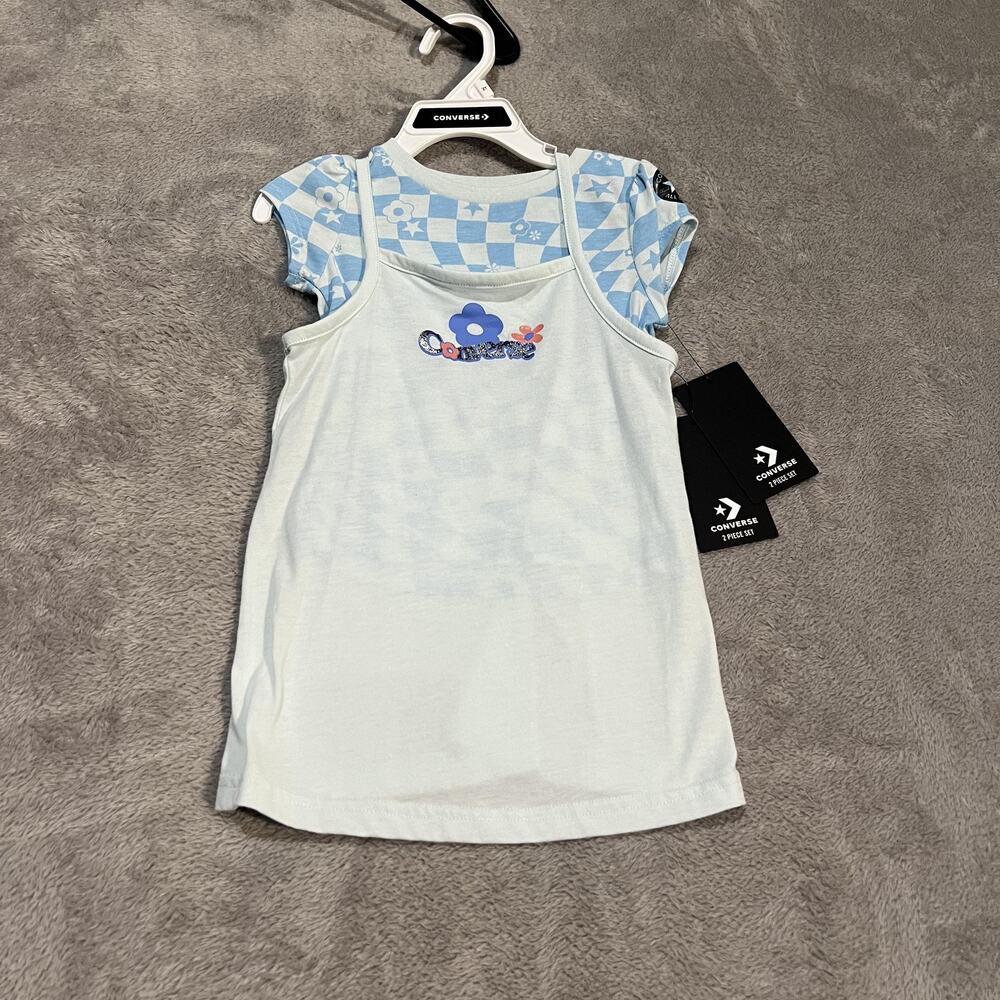 Converse Dress Set Girls 2T Floral Checker Layered Graphic Shirt Outfit